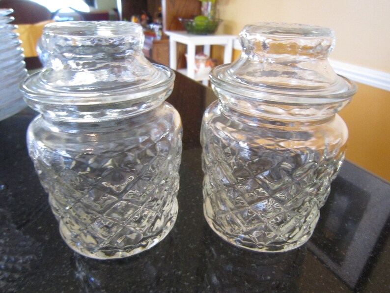 Anchor Hocking Diamond Cut Glass Apothecary Candy Canister Jar Image 0