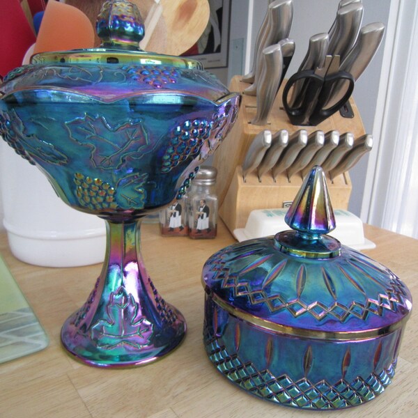 Indiana Iridescent Blue Carnival Glass Set