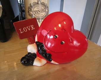 Vintage Valentine Keepsake Anthropomorphic Heart w/Love Sign