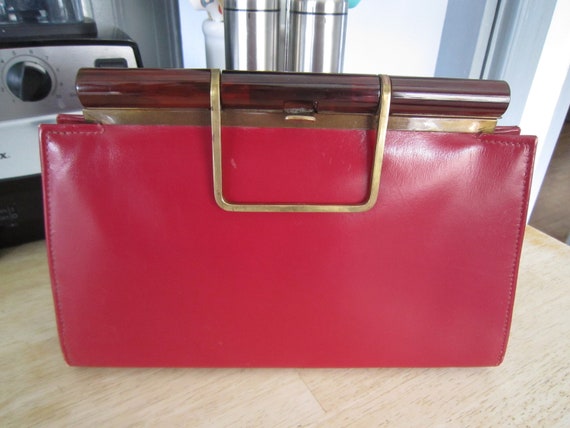 Red Genuine Leather Maximillian Clutch Brass & To… - image 1