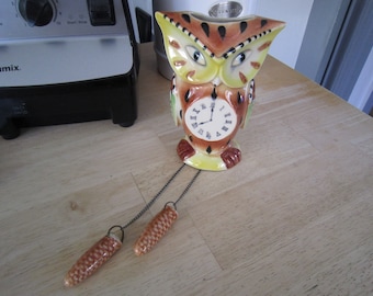 Japan Owl Wall Pocket Cuckoo Clock w/Weighted Chain Gears Great Condition