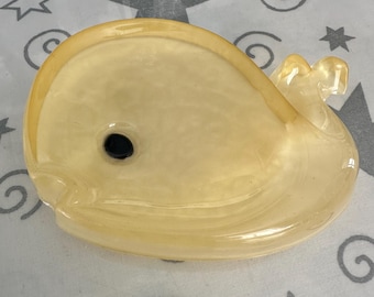 Lucite Clear Yellow Whale Shape Soap Dish Footed Bottom