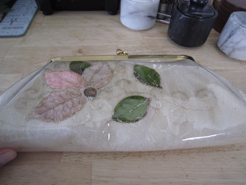 Plastic Floral Clutch Clear Coated Plastic