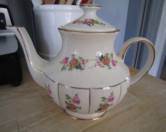 Arthur Wood Teapot #5584 Fine Staffordshire England Ironstone Rose & Floral Motif