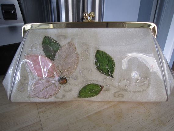 Plastic Floral Clutch Clear Coated Plastic Etsy