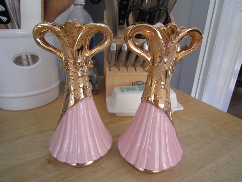 Savoy Pink 24K Pure Gold Leaf Savoy China Vases Matching Set Etsy