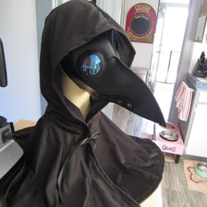 Plague Doctor Mask & Hooded Cape Faux Leather Adjustable, Tinted Lens, Halloween, Masquerade, Mardi Gras