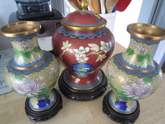 7pc Chinese Cloisonne Ginger Jar Matching Vases W Ornate Etsy