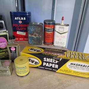 Vintage Auto, Bike, Machine Tins, Phillips 66, Atlas, Mazda, Esquire, Carter's, Remington, KVP, & Cross Country, Your Choice