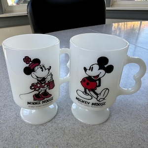 Mickey & Minnie Mouse Milk Glass Pedestal Coffee Mugs, Walt Disney Production image 1