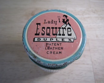 Lady Esquire Duplex Patent Leather Creme Milk Glass Collectable Jar Advertising