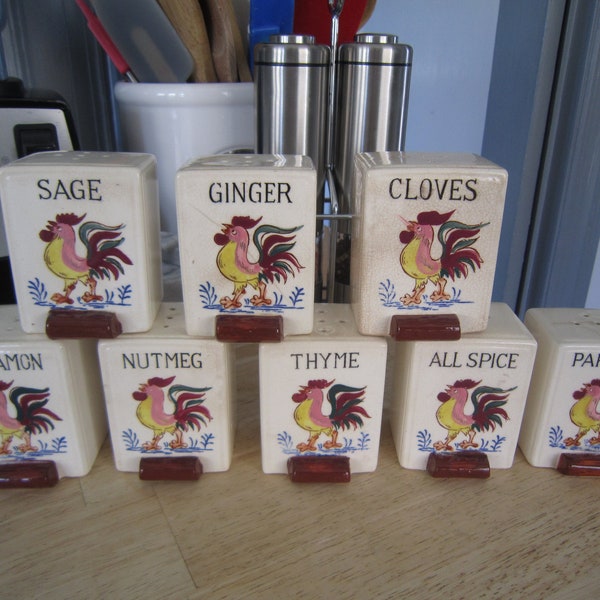 Rooster Spice Jars Made in Japan No Rack Drawer Pulls 8pc.