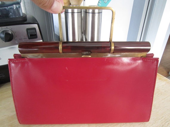 Red Genuine Leather Maximillian Clutch Brass & To… - image 2