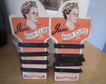 Vintage 1940's June Clips for Grip-Curler Hair Curls on Card, Made In England