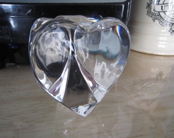 Clear Glass 3 Sided Heart Paperweight, Solid, Heavy