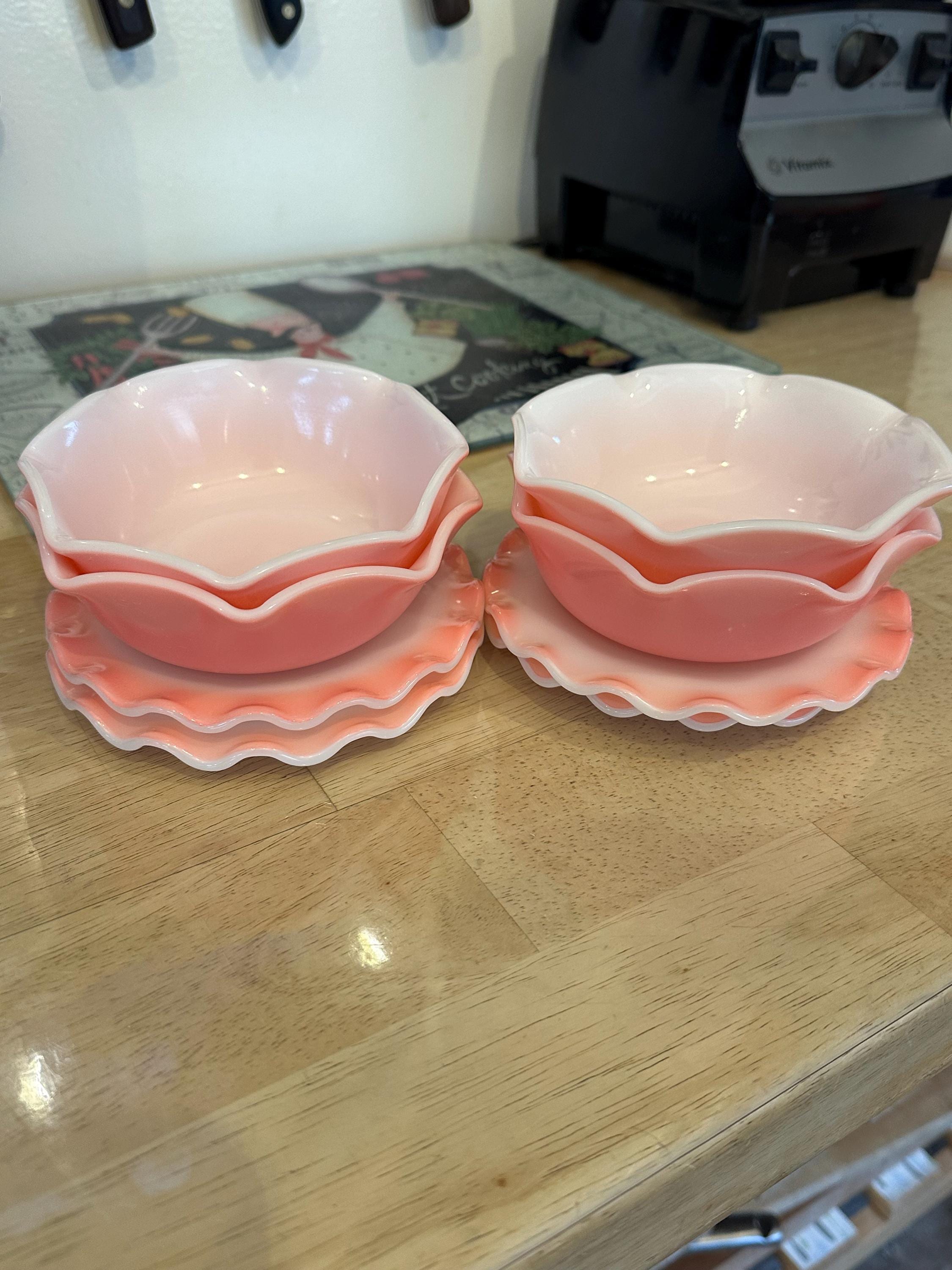 Hazel Atlas Pink Crinoline Dishes: Ripple Bowl, & Saucers Sold