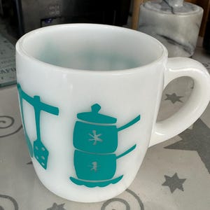 Hazel Atlas Kitchen Aids, Turquoise Milk Glass Mug, Addition, Replacement