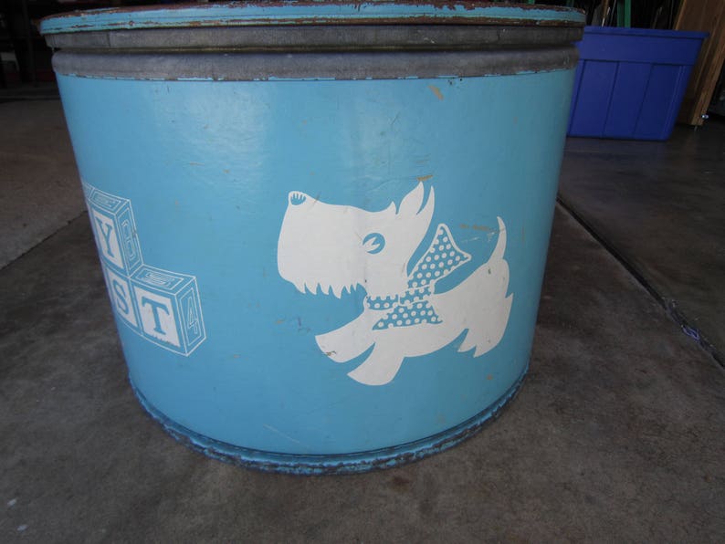 Scotty Dog Round Toy Box/Drum Canister Steel & Cardboard Baby Etsy