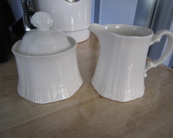 Mikasa Allura White Creamer & Sugar Set