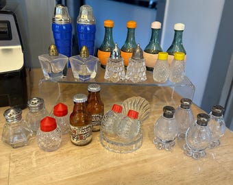 Juegos de vidrio y cristal MCM, Art Déco y mini shakers, mediados de siglo