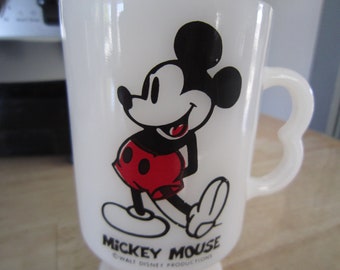 Milk Glass Pedestal Mickey Mouse Mug, B Handle, Made in USA