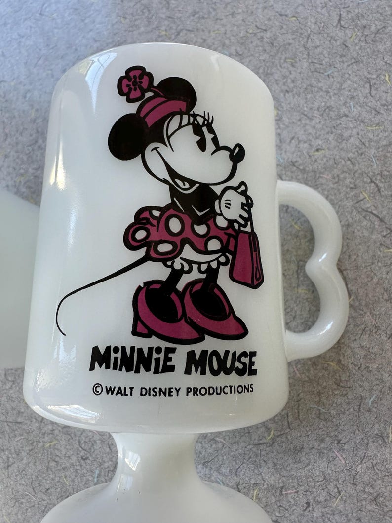 Mickey & Minnie Mouse Milk Glass Pedestal Coffee Mugs, Walt Disney Production image 8