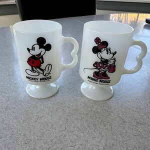 Mickey & Minnie Mouse Milk Glass Pedestal Coffee Mugs, Walt Disney Production image 2