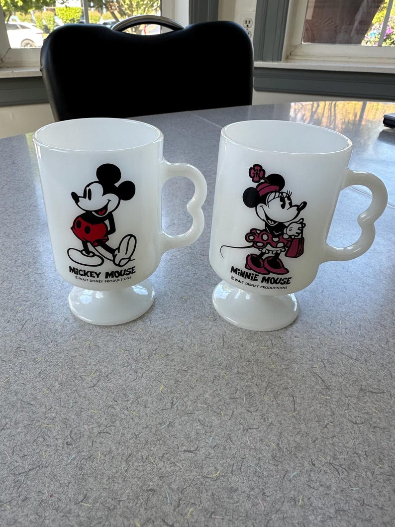 Mickey & Minnie Mouse Milk Glass Pedestal Coffee Mugs, Walt Disney Production image 2