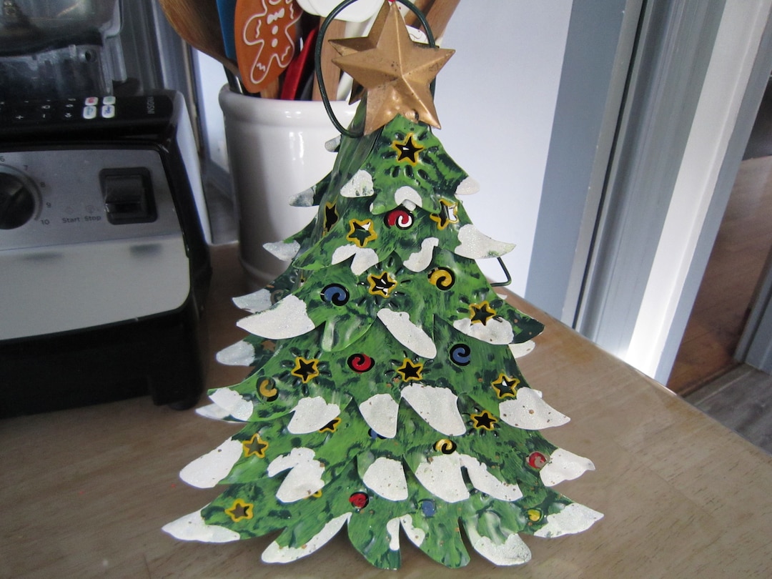 Large Whimsical Metal Cutout Christmas Tree Votive Holder Etsy