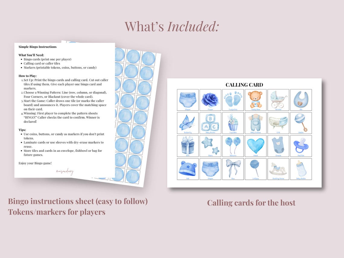 Baby Boy Bingo Game Boy Shower Bingo Printable Baby Boy Bingo Card Boy ...