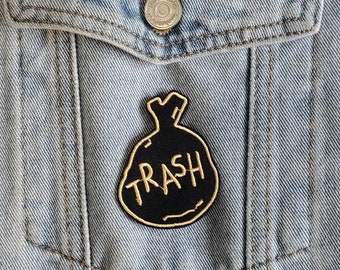 I'm Trash // Black Bag DIY Embroidered Iron Sew On Patch Meme Applique Craft Motif Gift Idea Funny Dark Humour Patches For Jackets Aesthetic