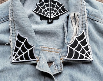 Web Of Lies // DIY Spinne Gestickter Aufnäher Applikation Kragen Eisen Nähen Handwerk Motiv Paar gruselig Süß Ästhetischer Gothic Punk Metal Für Jacken