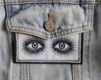 Soul Stare // DIY Mystic Eyes Iron Sew On Embroidered Patch Vintage Gothic Mysterious Black & White Cute Patches For Jackets In The UK x