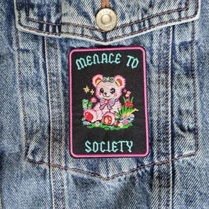 Minaccia // Toppa ricamata fai da te con orsacchiotto, da stirare e cucire, applicazione divertente e estetica, regalo carino per lei, giacche nel Regno Unito