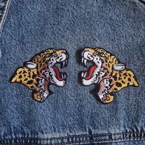 Mirrored Leopard Embroidered Patches - Iron/Sew On Patch Set Big Cat Applique Motif