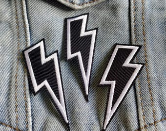 Thunderbolt // Piccola toppa fai da te con fulmine ricamata, da stirare e cucire, motivo artigianale, idea regalo, mini toppe emoji per giacche Storm