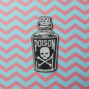 Death Wish // Poison DIY Embroidered Patch Iron Sew On Gothic Aesthetic Bottle Badge Applique Craft Skull For Jackets In The UK Gift Punk X