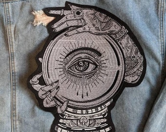 I See // Large DIY Embroidered Iron Sew On Back Patch Crystal Glass Ball Teller Applique Reader Badge All Seeing Eye Future Mind Craft In UK