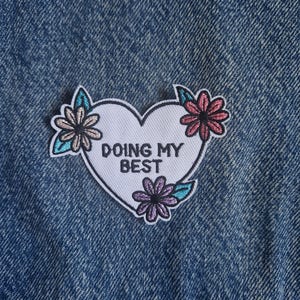 Meu Melhor // Aplique Bordado de Coração DIY para Costurar ou Passar a Ferro - Uma Ideia de Presente Fofa para Jaquetas - Gentileza - Aplique Floral - Motivacional - Inspirador - Reino Unido x