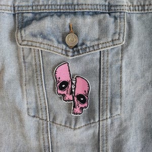 Splitting // DIY Skull Embroidered Patch Iron Sew On Pink Mental Health Aesthetic Applique Badge Gift Idea Craft Motif Punk Aesthetic In UK