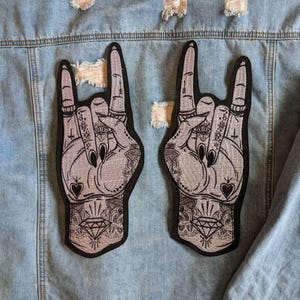 Rock Off // DIY punk grote rugpatch metalen handen geborduurd ijzer naai appliqué festivalcadeau grunge ambachtelijk motief tatoeage voor jassen VK