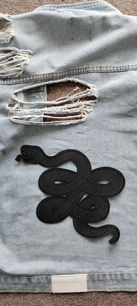 Black Mamba // Snake Large Back Patch Embroidered Iron Sew On DIY Motif Applique Gift Punk Metal Aesthetic Gothic Patches For Jackets In UK