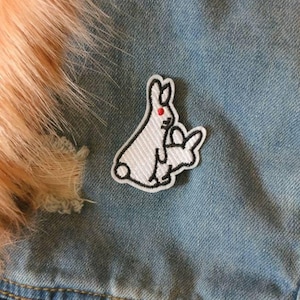 Thotty Thumper // DIY Rabbits Applique Naughty Embroidered Iron Sew On Patch Funny Gift Idea Him Cheeky Humping For Jackets In The UK Meme x