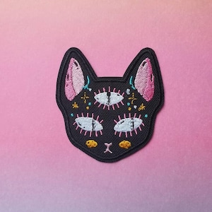 Derde oog // DIY kat geborduurde ijzeren naaipatch Leuke zwarte ambachtelijke badge motief cadeau-idee Esthetische cartoon-patches voor jassen in het VK x