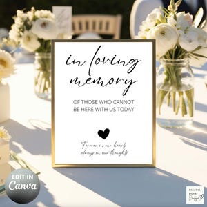 In Loving Memory Sign Template, Editable Canva Memorial Sign for Weddings, Printable Digital Download, Minimalist Script Memory Table Sign