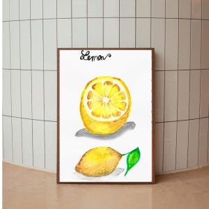 Citroen aquareltekening - originele kunst, frisse en kleurrijke wanddecoratie