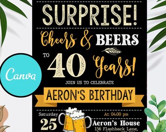 Cheers and Beers Birthday Invitation: Surprise Beer Party (Digital Download)