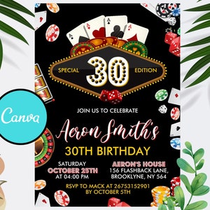 Editable Casino Birthday Invitation, Casino Theme Birthday Invitation, Casino Poker Engagement Birthday Party Invitation, Canva Template