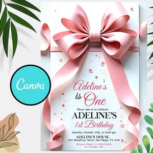 Pink Bow Invitation - Coquette Birthday Girl Invite | Editable & Printable Invitation Template | Digital Download for Girl Birthday Party