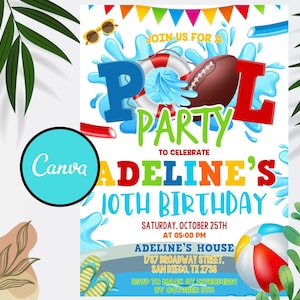 Convite de aniversário de futebol de sinuca editável. Convite de aniversário de sinuca. Convite de aniversário de futebol. Aniversário de esportes de verão para meninos Qualquer idade CANVA